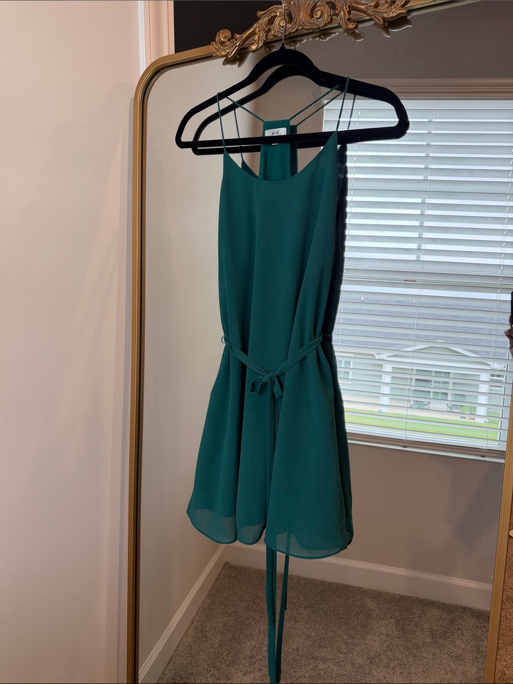 Sleeveless Teal Mini Dress with Self-Tie Waist